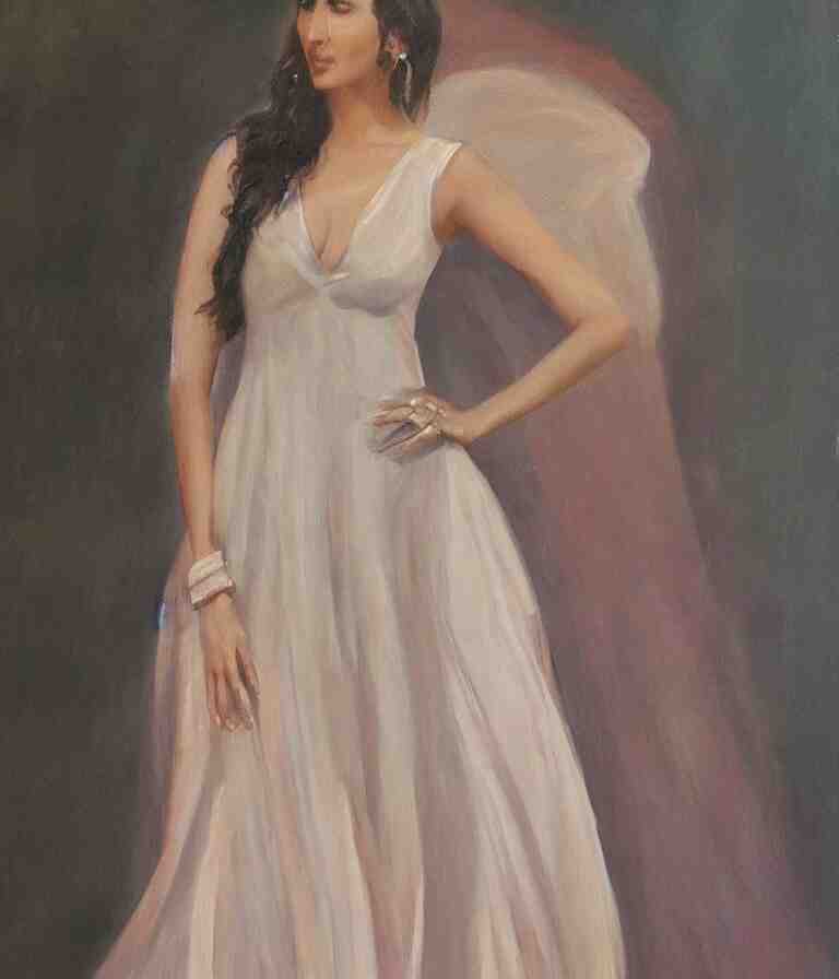 Kiara Advani in V-neck dress. history painting, dusk, flowy dress Kiara Advani, artstation, oil on canvas, by Albert Aublet, Private Collection