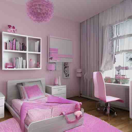 a young girls bedroom, simple high class room, cute, 4 k image 