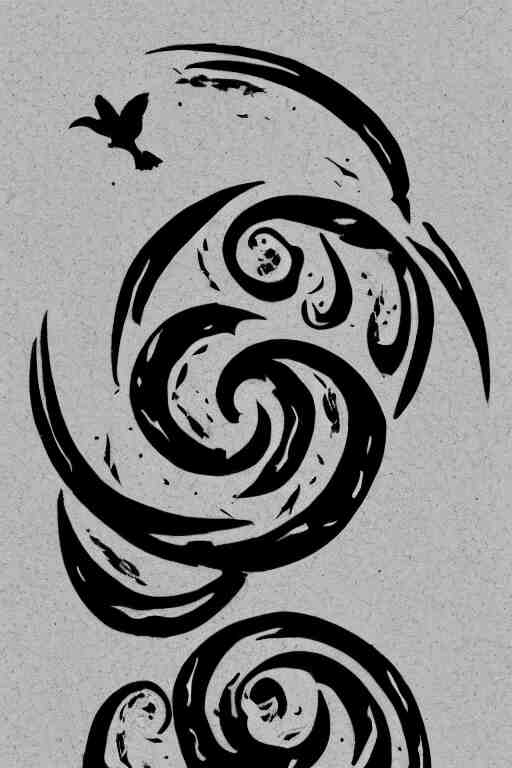 a simple tattoo design of birds flying in a 8 spiral, black ink, logo 