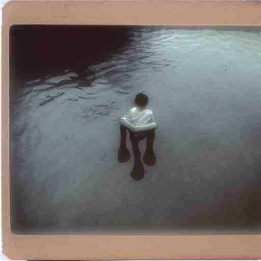 jerma 9 8 5, dark, murky water, underwater, old polaroid, expired film, 