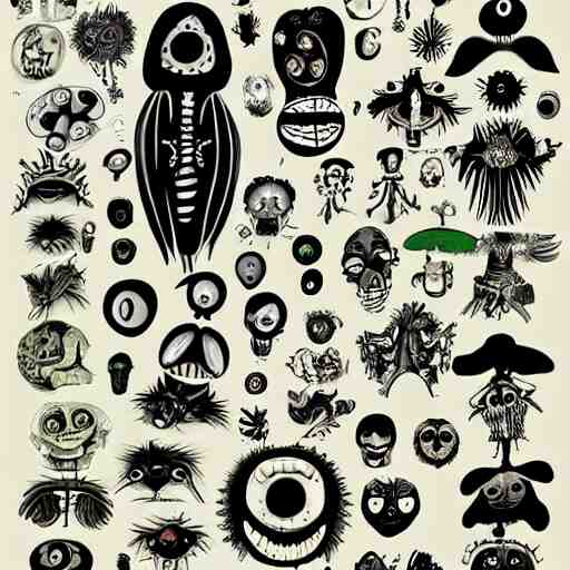detailed digital art of precolombine symbols by tim burton inspired 