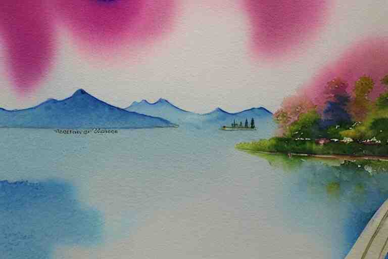 west lake summer watercolor pen light color trending on artstation 