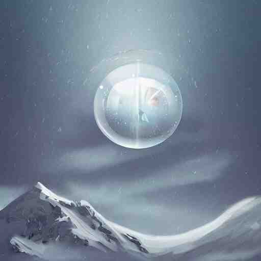 spring weather inside a snowglobe. Beautiful colorful clouds in moody greys and blues. High quality digital art, trending on artstation