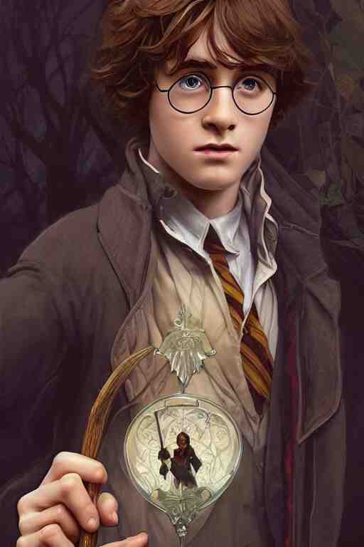 beautiful cottagecore young harry potter holding a magicwand. intricate, elegant. highly detailed, digital painting, artstation, concept art, smooth, sharp, focus, illustration. . art by artgerm and greg rutkowski and alphonse mucha