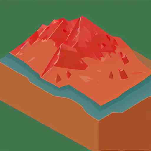 isometric view of a mountain with red gems as resources, svg