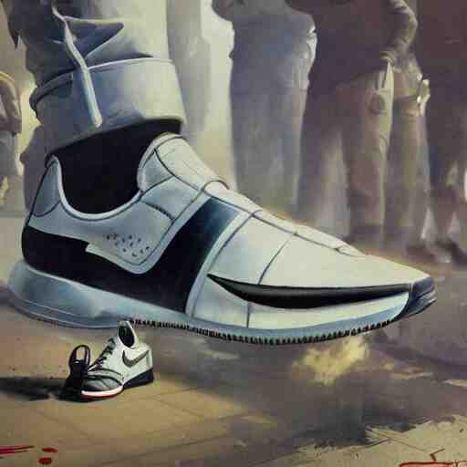 hitler advertises nike sneakers, hyperrealism, sharp focus, 4 k resolution, ultra detailed, style of ron cobb, adolf hiremy - hirschl, syd mead, ismail inceoglu, rene margitte 