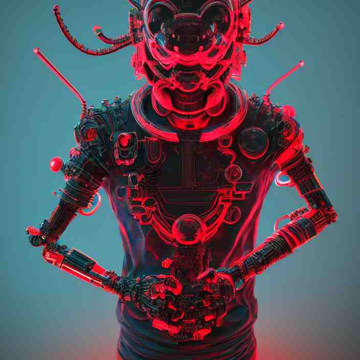 cyber punk, oni mask, 3 d render beeple, portrait, japanese neon red kanji, male anime character, unreal engine render, intricate abstract, sparking hornwort, broken robot, intricate artwork, beeple, octane render, epcot, shadows of colossus, glitch art, glitchcore, organic, forest druid, hellscape, futurescape, trending on artstation, greg rutkowski very coherent symmetrical artwork. cinematic, key art, hyper realism, high detail, octane render, 8 k, iridescent accents, albedo from overlord, the library of gems, intricate abstract. intricate artwork, by tooth wu, wlop, beeple, dan mumford. concept art, octane render, trending on artstation, greg rutkowski very coherent symmetrical artwork. cinematic, key art, hyper realism, high detail, octane render, 8 k, iridescent accents 
