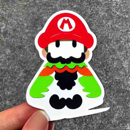 die cut sticker, yoshi wearing mario's mustache, splatter paint 