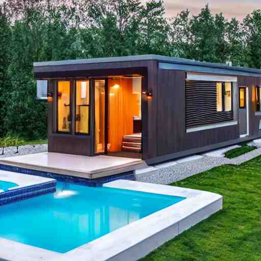 a modern tiny home duplex with a pool 