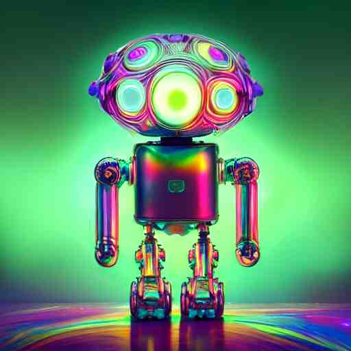 iridescent opalescent android robot animal in candyland, warm tones, bioluminescent : by michal karcz, daniel merriam, victo ngai and guillermo del toro : ornate, dynamic, particulate, intricate, elegant, highly detailed, centered, artstation, smooth, sharp focus, octane render 