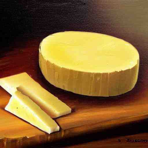 beautiful oil painting of gouda cheese 