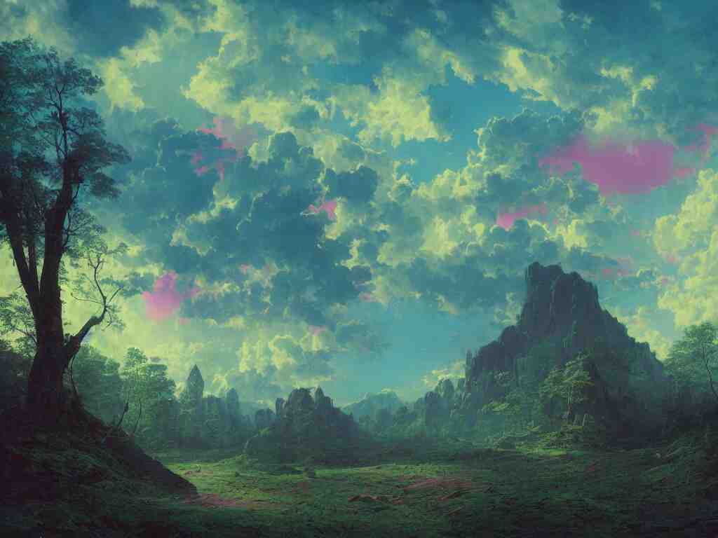 A beautiful matte paint of a psychedalic by beeple and Albert Bierstadt.