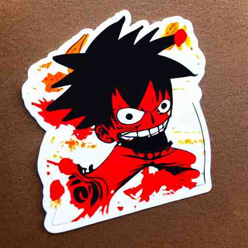 die cut sticker, luffy gear 5, splatter paint 