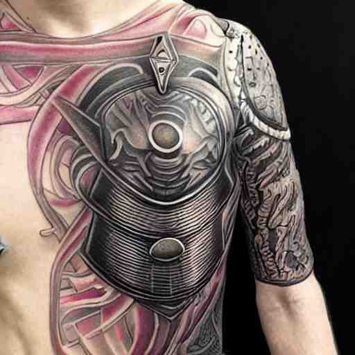 A german knight in armor designed by alex grey, tattoo, tattoo art, Black and grey tattoo style