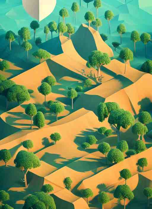 a low poly isometric render of madagascar with baobab trees in the style of monument valley, intricate, elegant, smooth shading, soft lighting, illustration, simple, solid shapes, by magali villeneuve, jeremy lipkin and michael garmash, rob rey and kentaro miura style, octane render, zaha hadid, midsommar 