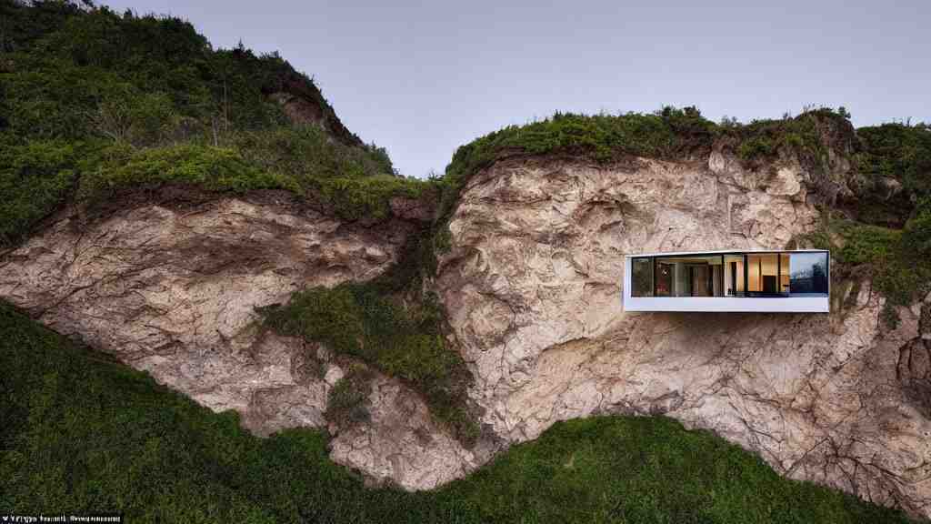 house built on the side of a cliff, award winning photo