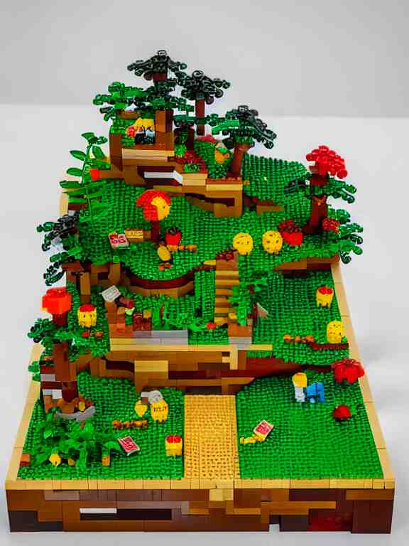 miniature isometric lego diorama of fruit forest 