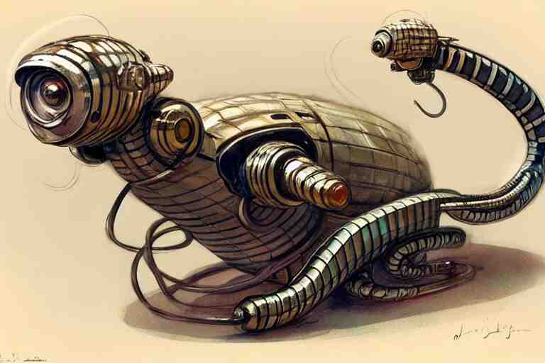 ( ( ( ( ( 1 9 5 0 s retro future robot snake. muted colors. ) ) ) ) ) by jean - baptiste monge!!!!!!!!!!!!!!!!!!!!!!!!!!!!!! 