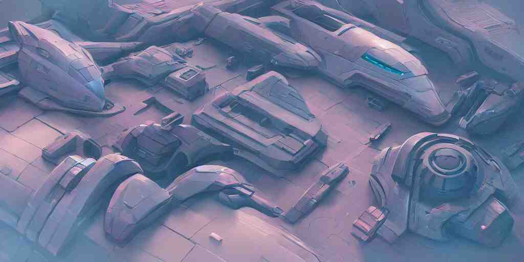 Hard Surface Shape Form Exploration, Detailed, artstation, 8k, sci-fi, pastel colors, props, panel, concept, spaceship, futuristic, greeble, simon stalenhag