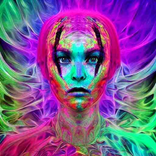 hyperrealistic psychedelic nightmare fractal face render in style of laura borealisis | photorealistic, cgsociety, glossy, liquid, vivid colours 4 k 