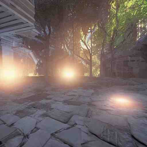 arcane teleportation pad, realistic lighting, bloom, unreal engine, cinema, particles 