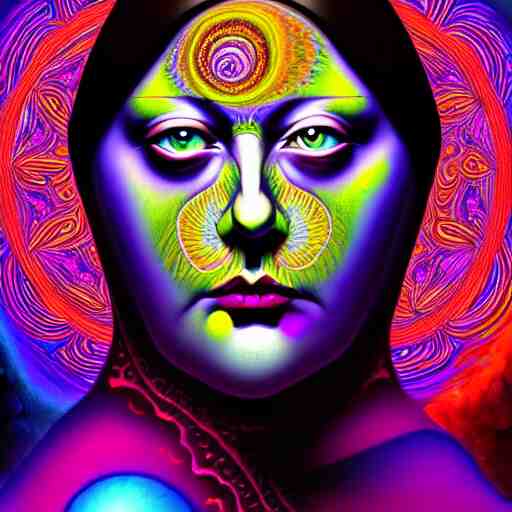 an extremely psychedelic portrait of madame blavatsky, surreal, lsd, face, detailed, intricate, elegant, lithe, highly detailed, digital painting, artstation, concept art, smooth, sharp focus, illustration 