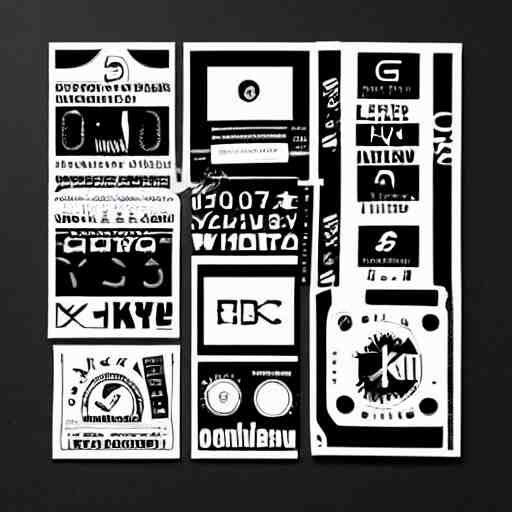 black on white graphic design stickers in style of david rudnick, eric hu, y 2 k, 