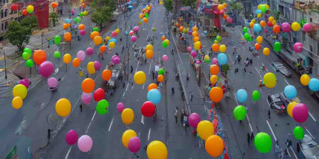 a city street where everything is made from tiny inflatable balloons, hyper real, trending on Art Station, Octane render