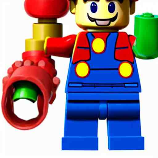 a photo of realistic plumber mario with yoshi as lego mini figures 