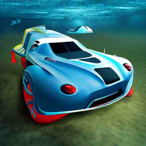 swimming car, underwater car, concept design, 8k, digital art