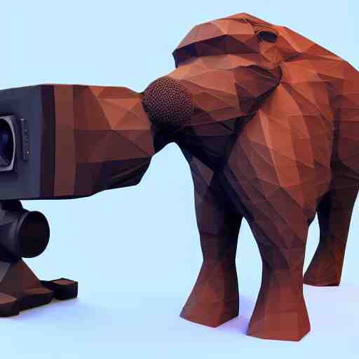 a cute isometric 3 d low poly render of a baboon using a camera, detailed lighting 