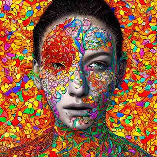 the portrait of a beautiful young woman partially made up of peppers of all colors, an ultrafine detailed illustration by james jean, intricate linework, bright colors, final fantasy, behance contest winner, vanitas, angular, altermodern, unreal engine 5 highly rendered, global illumination, radiant light, detailed and intricate environment 