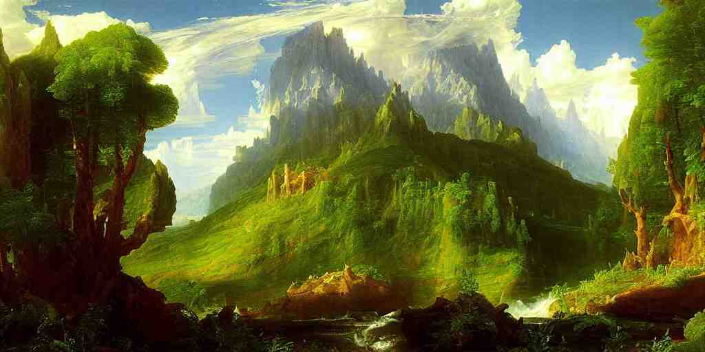 a fantasy landscape by thomas cole and ivan shishkin 