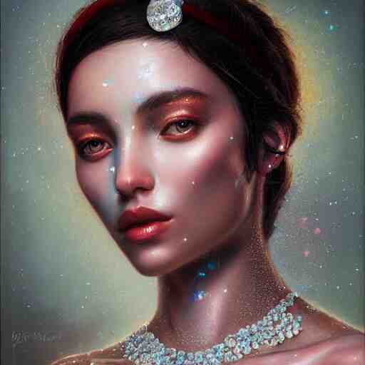 a beautiful portrait of a diamond goddess with glittering skin, a detailed painting by greg rutkowski and raymond swanland, behance contest winner, photorealism, behance hd, daz 3 d, zbrush 