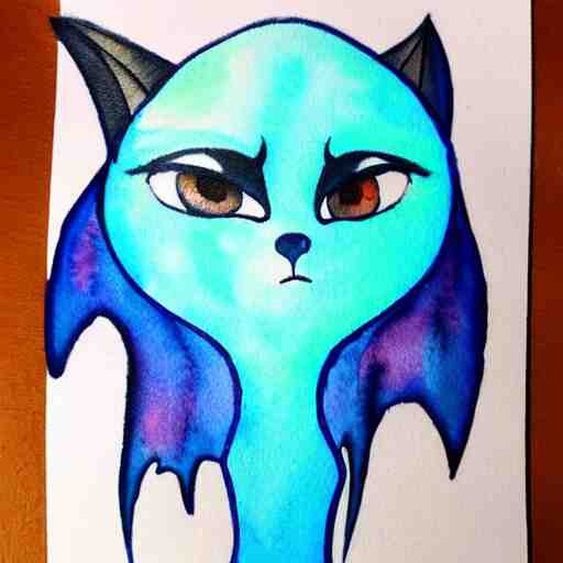 tattoo design of a cute blue will of the wisp character. watercolor 