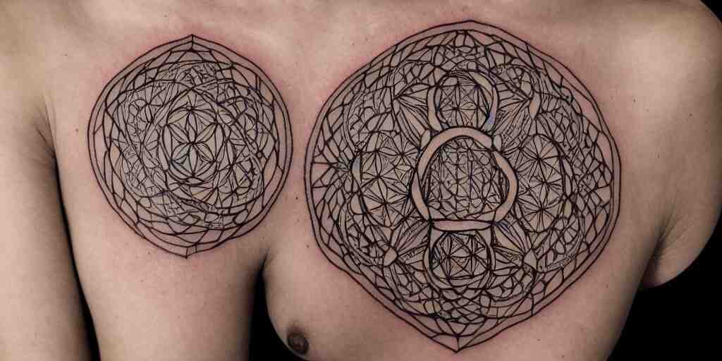 sacred geometry tattoo design, flower of life, sri yantra, dotwork, design, tattoo, 8 k 