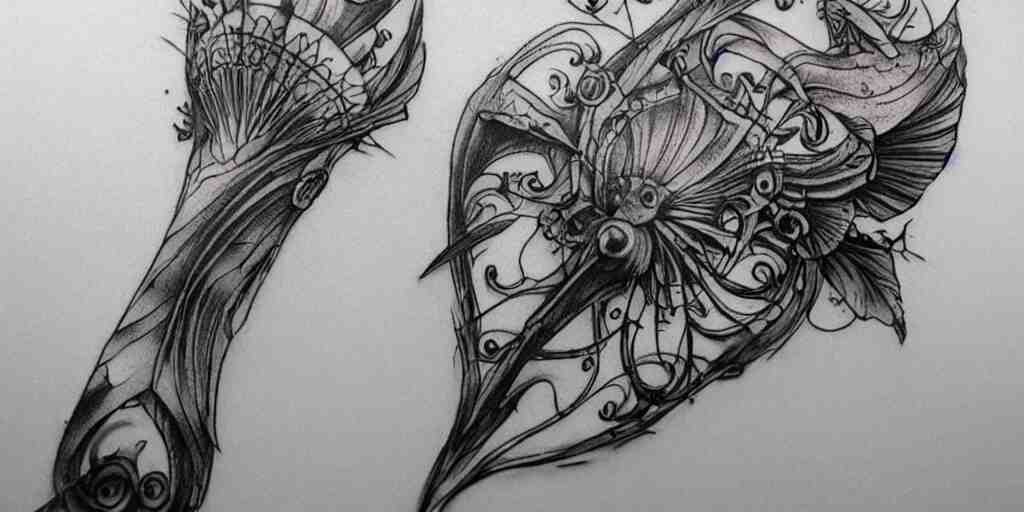 realistic tattoo designs drawn on paper, dark, golden, delicate, hyper realism, tim burton, ink, ultra realistic, 8 k 