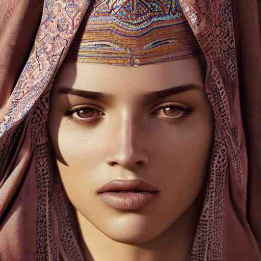 portrait of a stunningly beautiful arabic tribal female, depth of field, zeiss lens, detailed, symmetrical, centered, fashion photoshoot, by Annie Leibovitz and Steve McCurry, David Lazar, Jimmy Nelsson, Breathtaking, 8k resolution, extremely detailed, beautiful, establishing shot, artistic, hyperrealistic, beautiful face, octane render