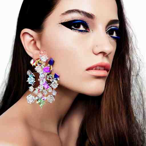 fashion photo, haute couture female model wearing bejeweled scissor earrings:5, bejeweled scissor chest plate:5, bejeweled scissor bracelets:5, hyper realistic, detailed, dramaticly beautiful, 8k, Octane