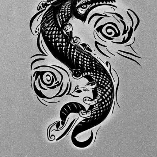 tattoo design, stencil, tattoo stencil, traditional, a cobra with its fangs out surrounded by flowers