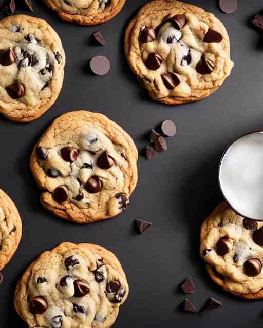 plate full of several freshly baked chocolate chip cookies, delicious, glistening, chocolate sauce, marshmallows, highly detailed, award winning photography octane render 