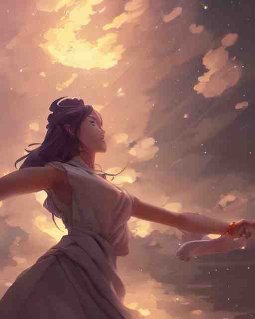 goddess pulling meteors from the sky, ambient lighting, full shot, detailed face, 3 d shading, by makoto shinkai, stanley artgerm lau, wlop, rossdraws 