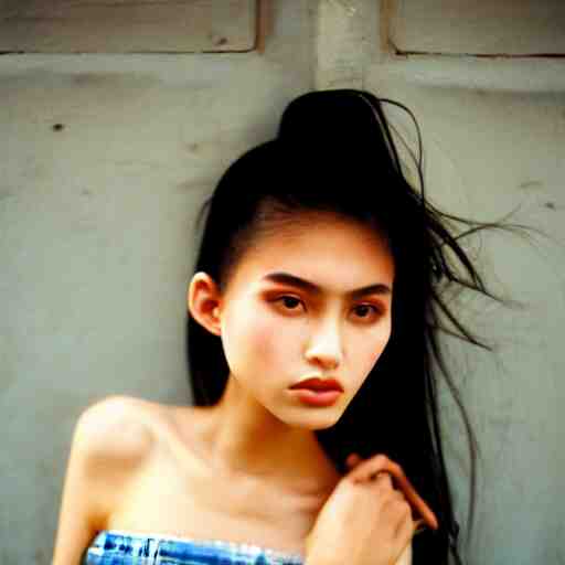 she, amazing, snapshot of, face, eyes, hair, neck of beautiful, fashionable, elegant, conservative, young, uzbek, fashion model and student, slender, tank top, denim shorts. image quite stunningly complex. nikon fm 2 film blow - up 