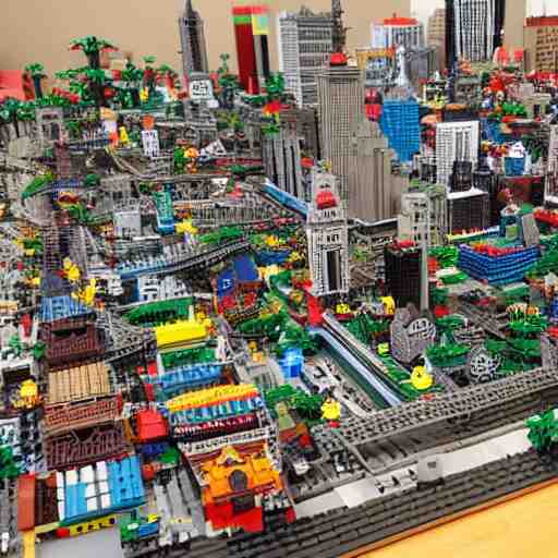 large city lego set built entirely out of legos, very intricate and detailed, photorealistic 