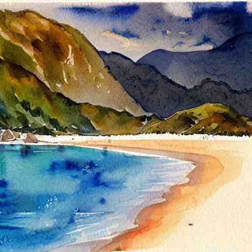 golden bay new zealand, abel tasman, amazing watercolor painting, trending on artstation