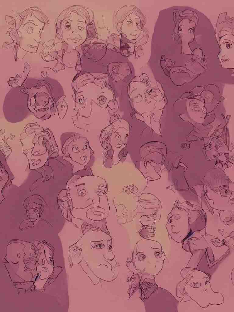 pink faces filling the page by disney concept artists, blunt borders, golden ratio, beautiful light 