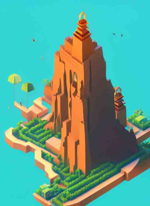 a low poly isometric render of bali in the style of monument valley, intricate, elegant, smooth shading, soft lighting, illustration, simple, solid shapes, by magali villeneuve, jeremy lipkin and michael garmash, rob rey and kentaro miura style, octane render 