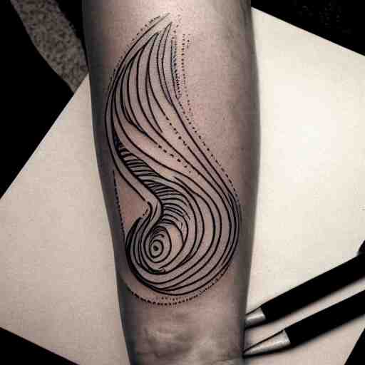 tattoo sketch of a ocean, on a yellow leg, ornamental, line art, minimalism 