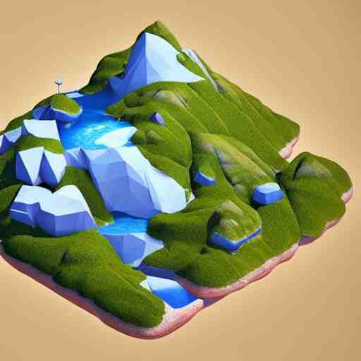 a floating island on an ocean isometric art, low poly art, game art, artstation, 3D render, high detail, cgsociety, unreal engine 5