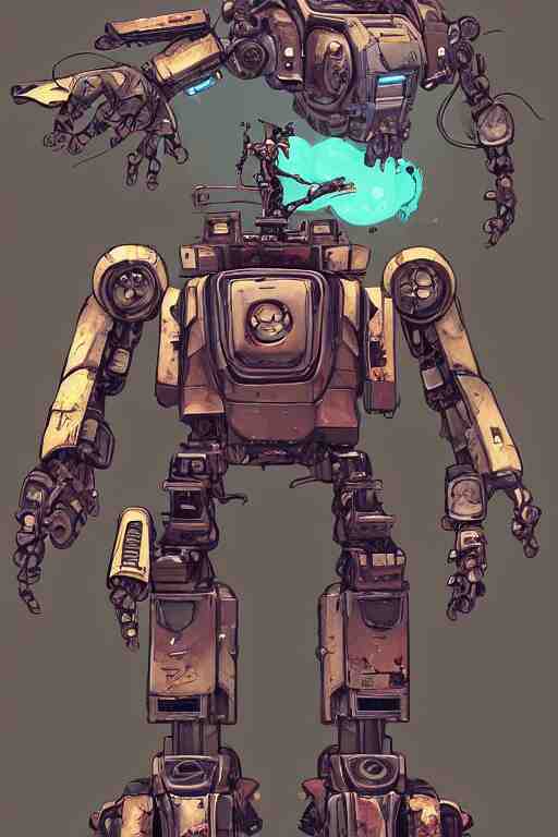 a study of cell shaded portrait of a mech robot as Borderlands 3 concept art, llustration, post grunge, concept art by josan gonzales and wlop, by james jean, Victo ngai, David Rubín, Mike Mignola, Laurie Greasley, highly detailed, sharp focus, alien, Trending on Artstation, HQ, deviantart, art by artgem